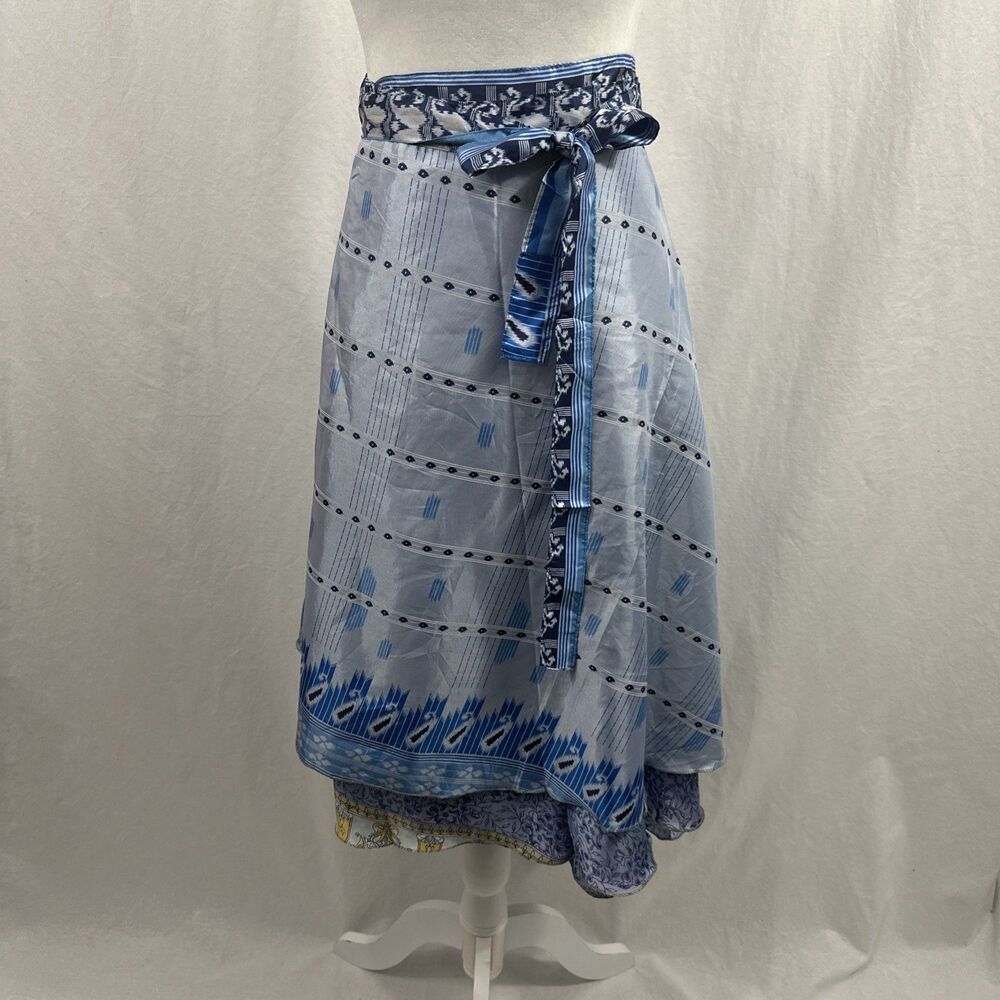 Unbranded Reversible Blue Floral Wrap Skirt Women’s O/S Layered Boho Indie READ